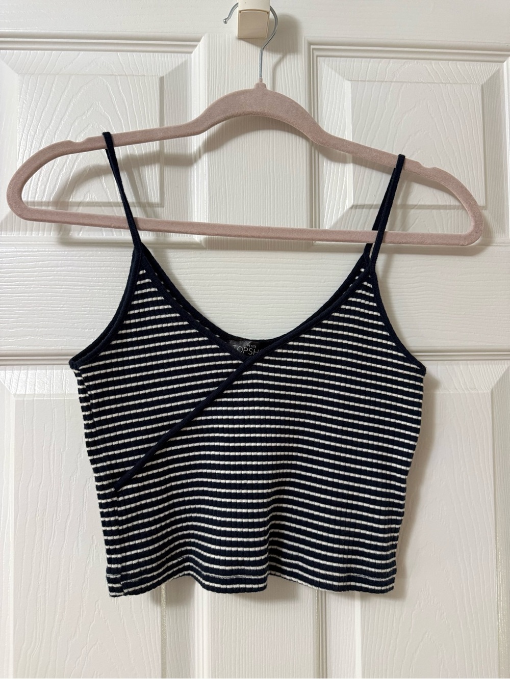 Topshop Black & White Striped Ribbed Spaghetti Tank